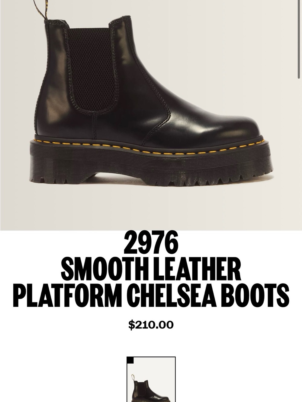 Dr Martens Docs Smooth Leather Platform Chelsea Boots 2976 UK 6 US 7 EU 39
